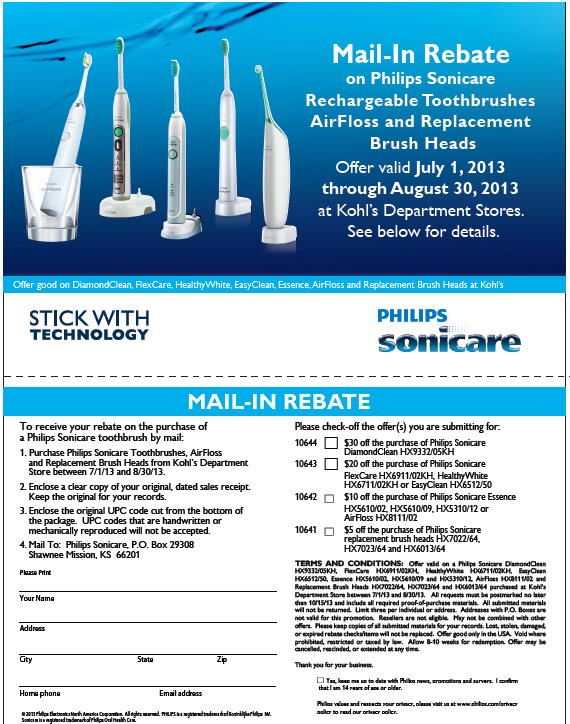  30 Mail In Rebate For July Sonicare Electric Toothbrush Philips 
