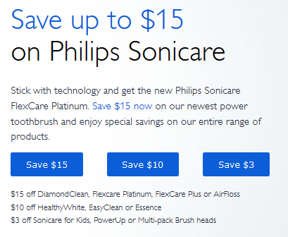 Save $15 off Manufacturers Sonicare coupon